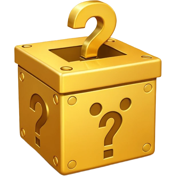 сгенерируй смайл loot box в стили классических смайлов с вопросом 
золотой, не деревянный, а пластиковый
более смайликовый стиль. 3d emoji