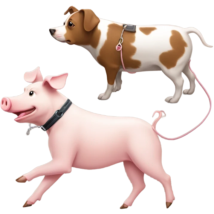 Dog walking a pig emoji