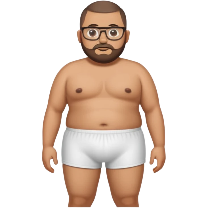 A standing fat shirtless mexican guy in his boxers with a buzzcut, a beard, and glasses emoji