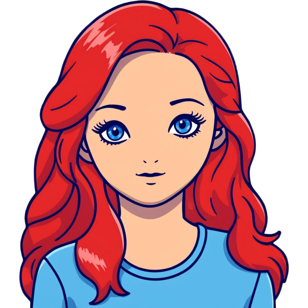 Woman long red hair blue eyes long eyelashes emoji