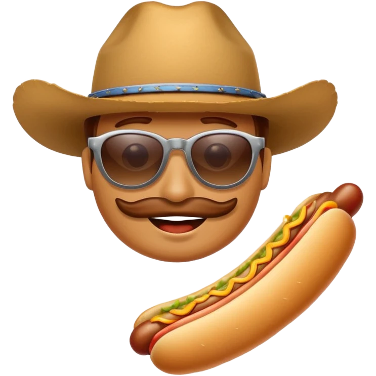 A hotdog with sunglasses and a cowboy hat emoji