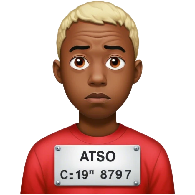 Tyler the creator the black male with red shirt mugshot standing looking awkwardly  emoji