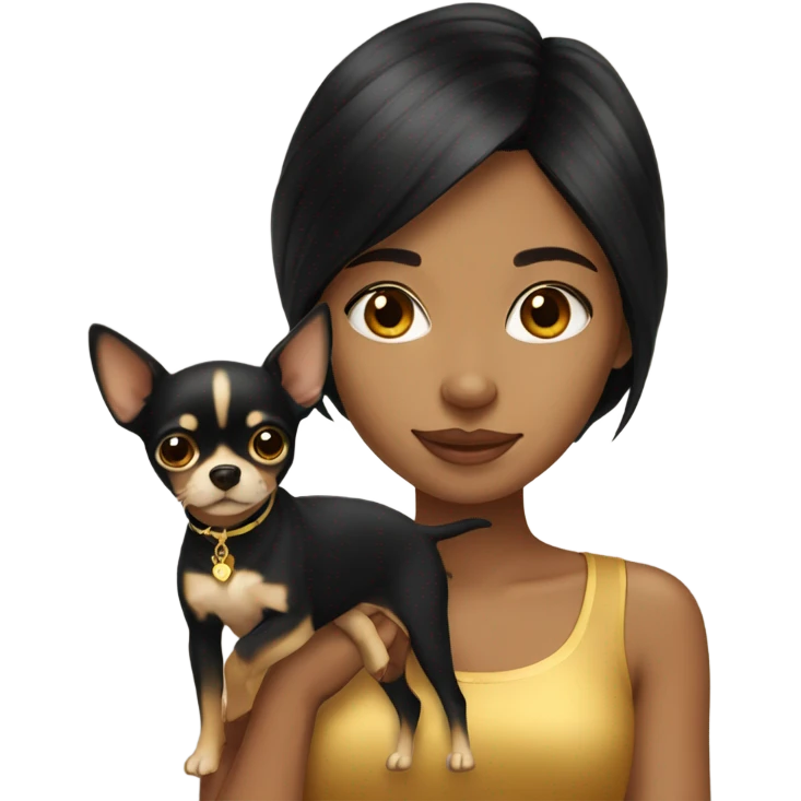 Black-hair girl with gold chihuahua  emoji