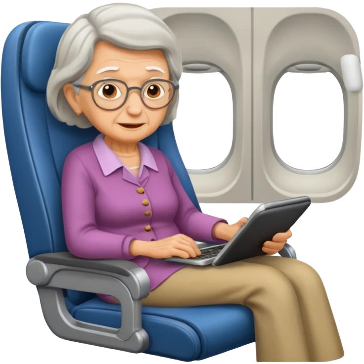 old woman passanger in plane seat emoji