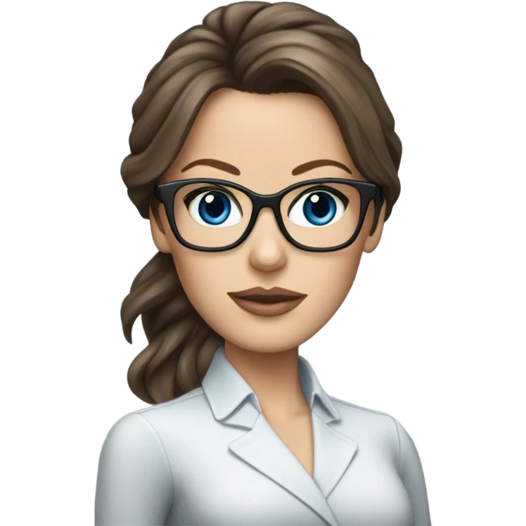Lifelike Kate Beckinsale blue eyes wearing glasses in a business dress emoji