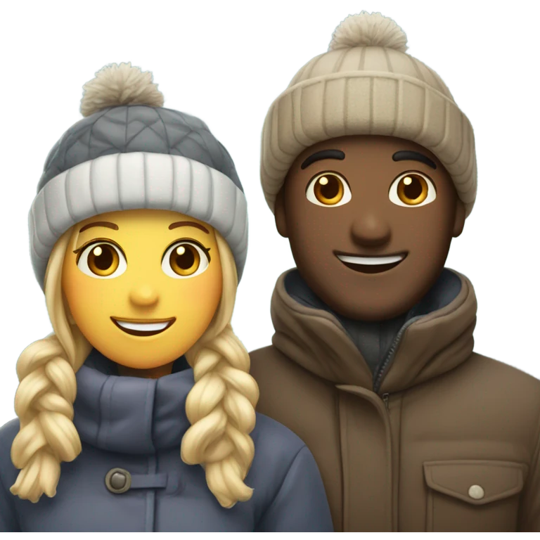 smiling couple in winter attire emoji