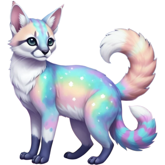 Colorful nebulae nebula starry galactical shiny tropical pale light fruity pastel white glorious iridescent divine exotic cute cool beautiful beautiful fantasy-caracal-civet-genet-sergal-vernid-Cacomistle-Trico-oncilla-animal-Fakémon-hybrid-fursona (full body) emoji