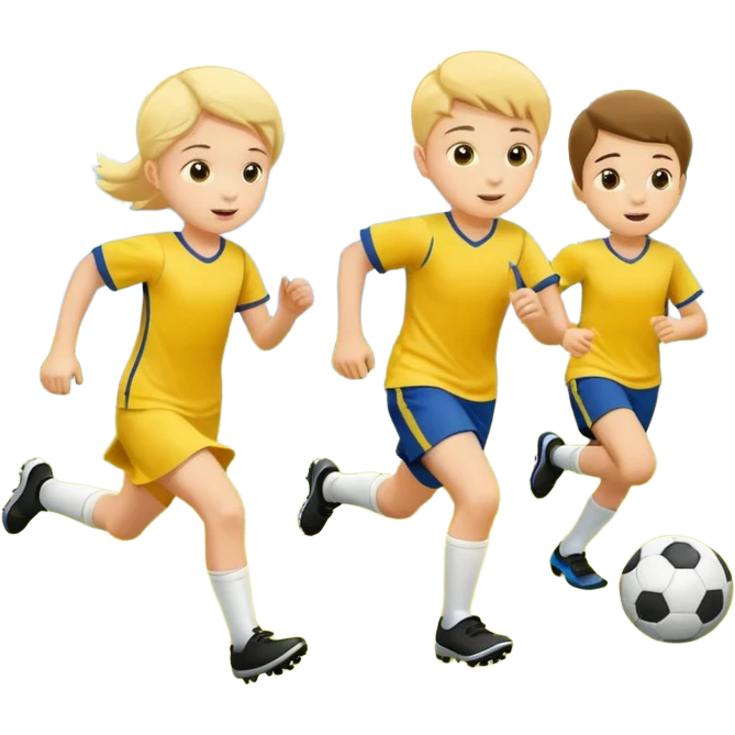kids play soocer in yellow dress, boys emoji