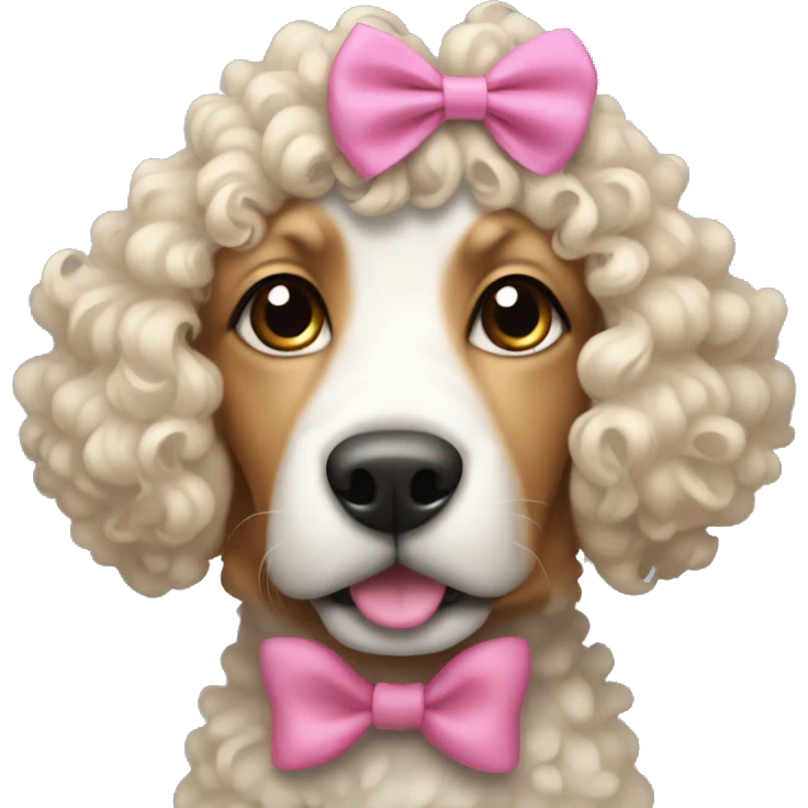 Dog with curly hair and pink bow on a head emoji