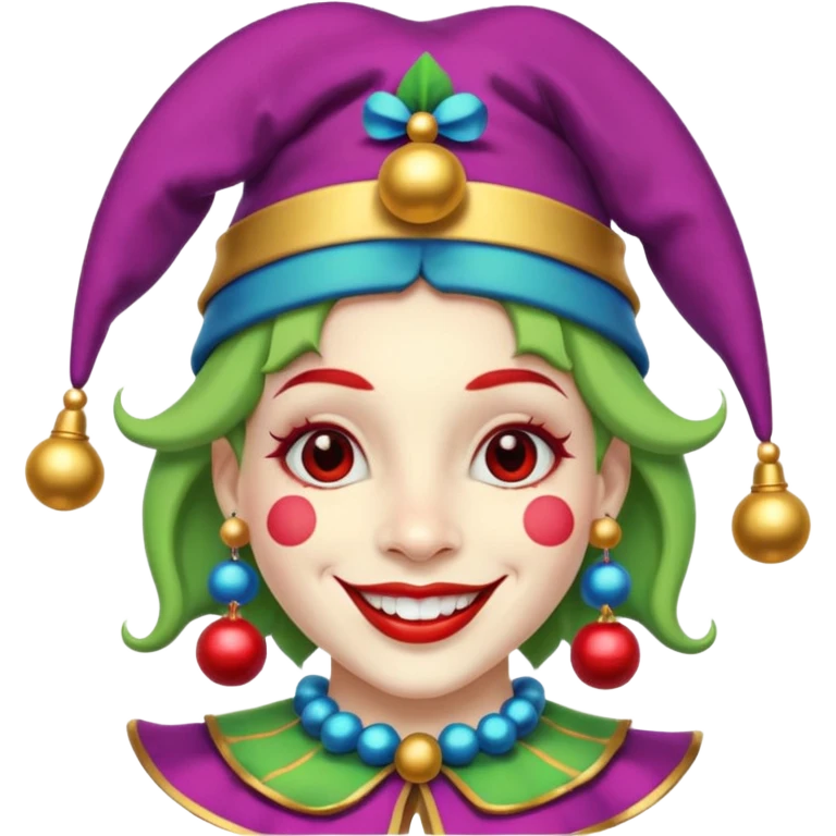Jester – Smiling trickster with colorful hat and bells emoji