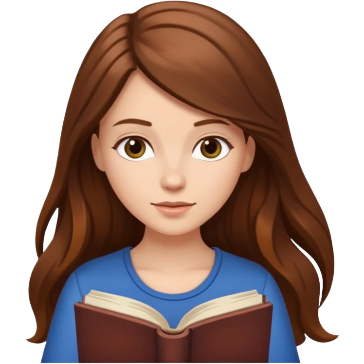 Emoji style white girl with long brown hair reading a book emoji