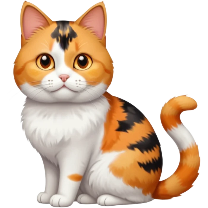 full body calico tabby + white cat with small head and short but chubby body emoji