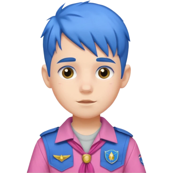 scout boy with very pink scout uniform, blue haired emoji