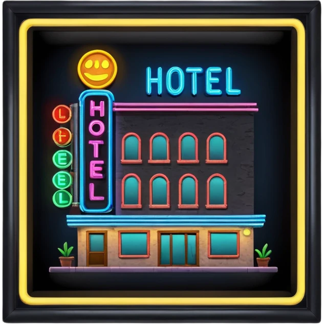Hotel barato con letrero de neón. emoji