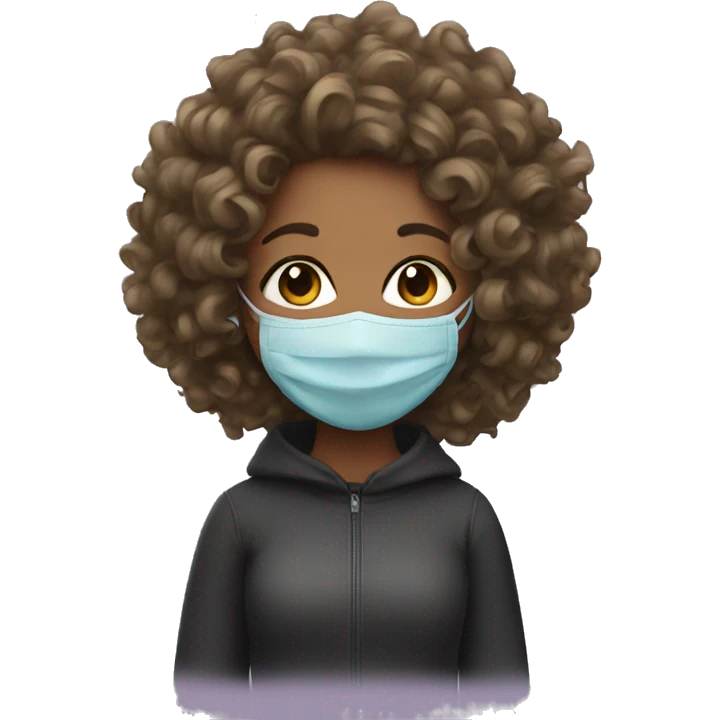 girl with curly hair and a mask emoji
