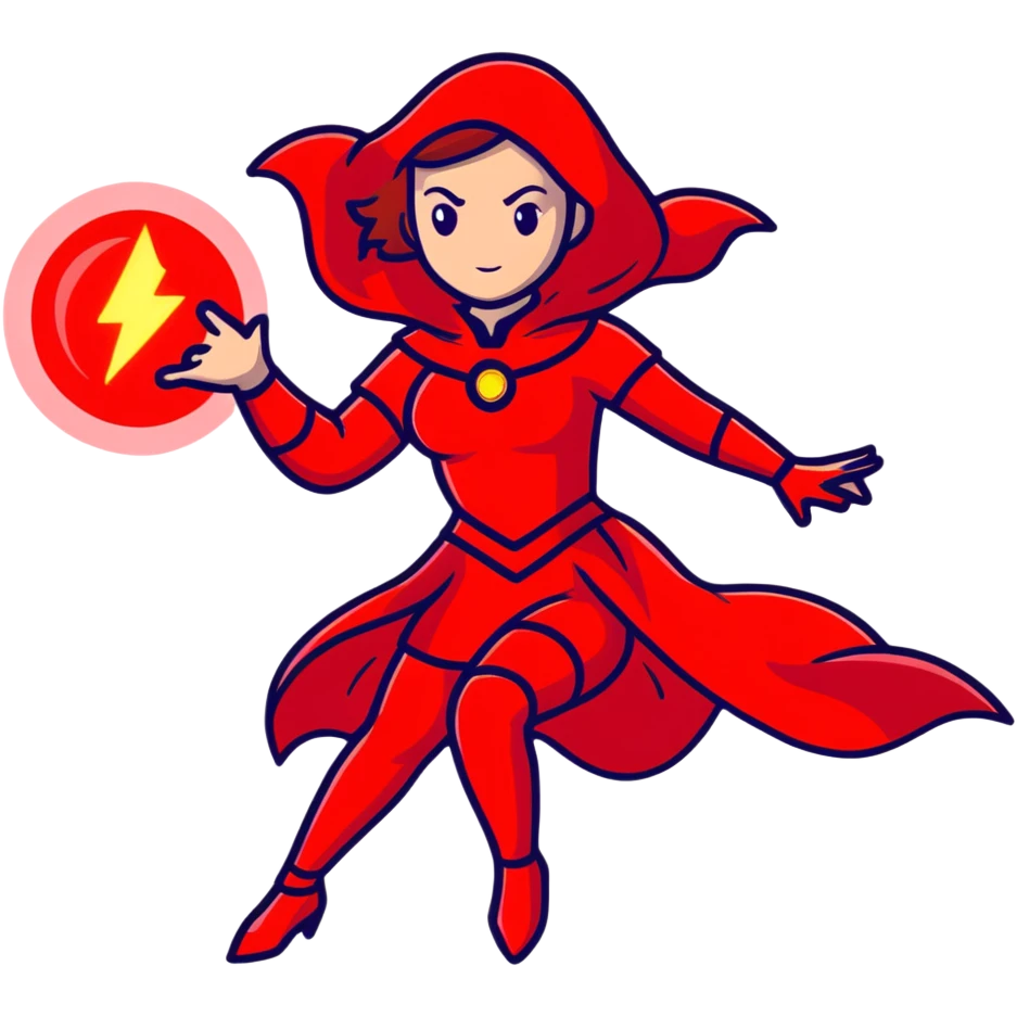 woman in red costume with glowing red magic powers emoji