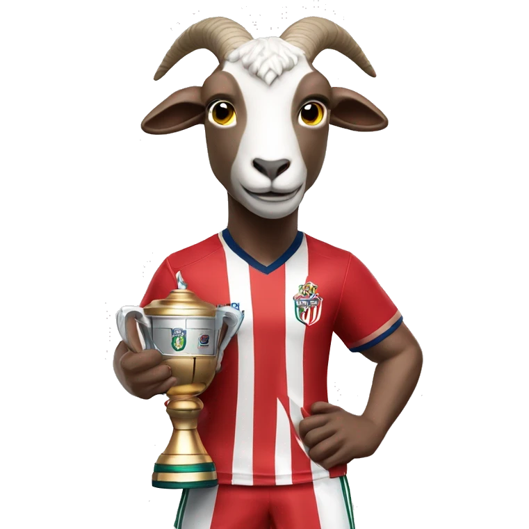 Draw a goat wearing the jersey of Chivas (a Mexican soccer team), holding a trophy in one hand. emoji
