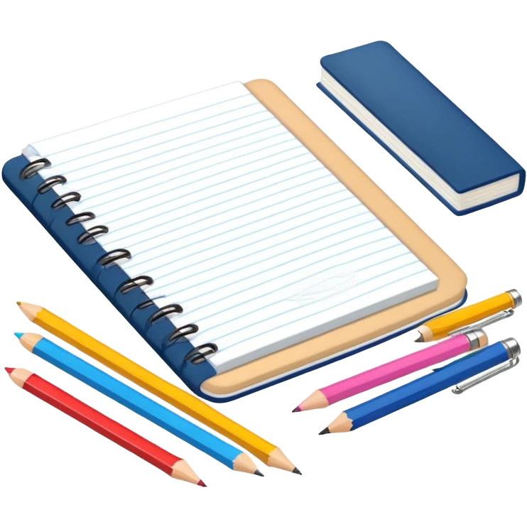 School stationery set with pencils, notebooks, ruler, and eraser emoji