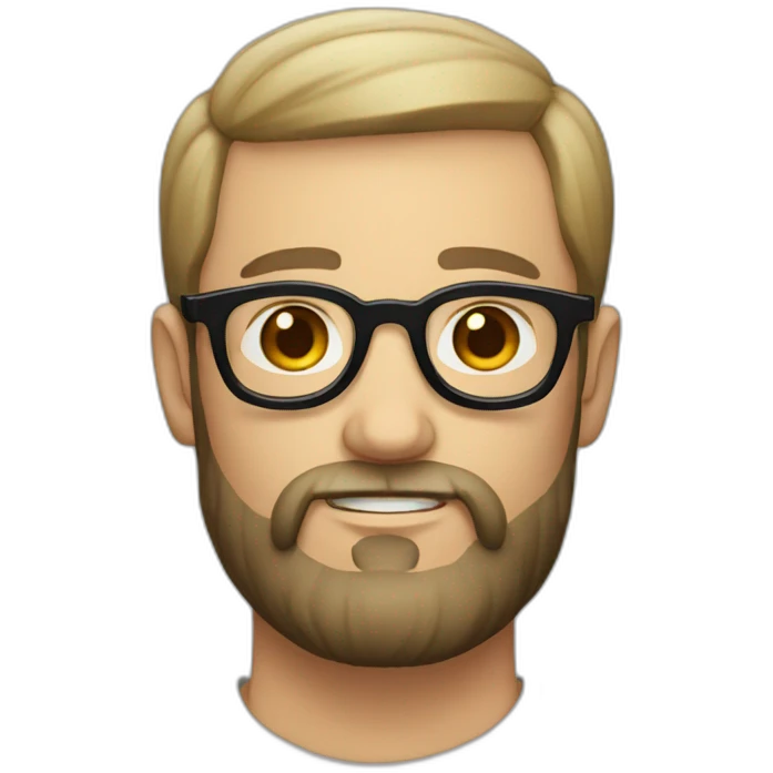 White man with a black beard and round wooden glasses emoji