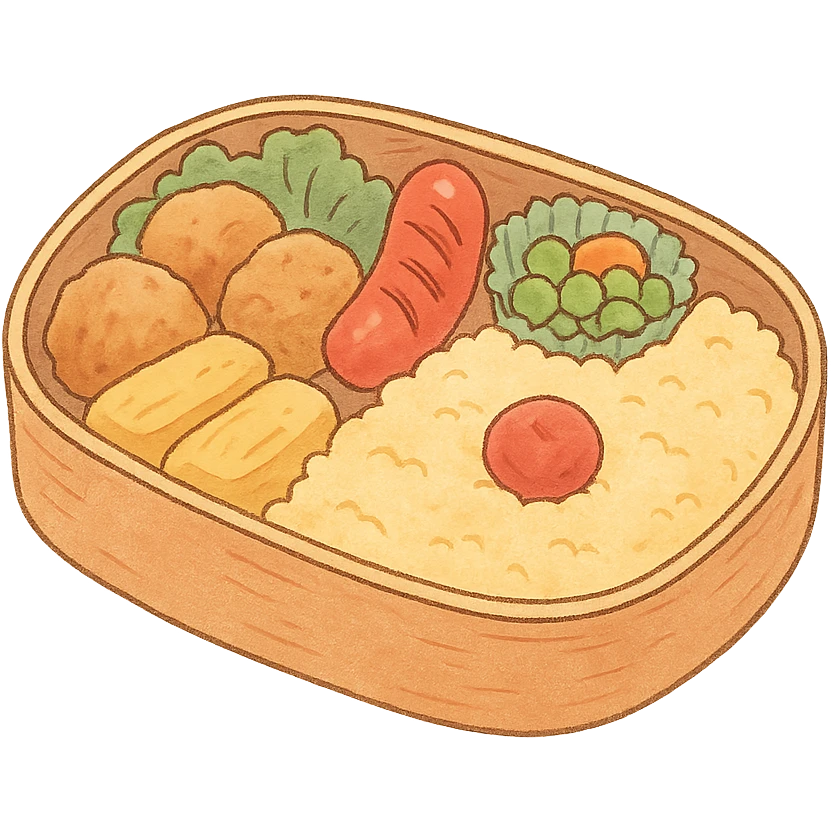 Japanese style bento box, soft pastel kawaii hand-drawn, full object, transparent background emoji