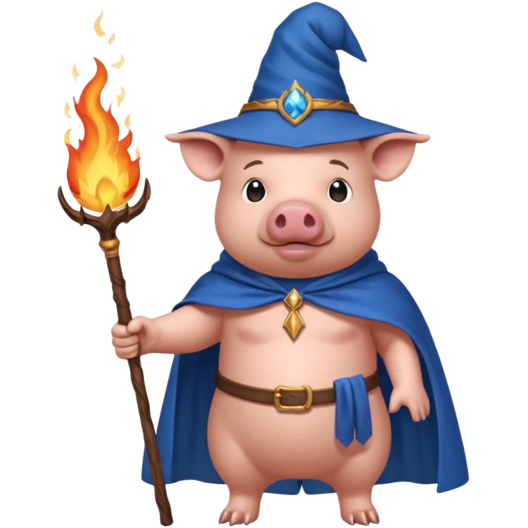 wizard pig summons fire in one hand blue cape emoji
