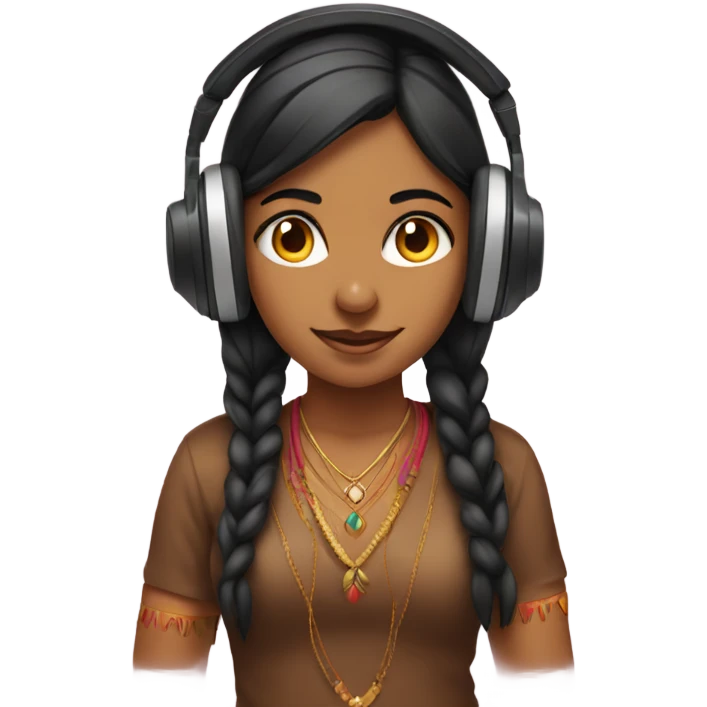 indian girl with headphones and fo emoji