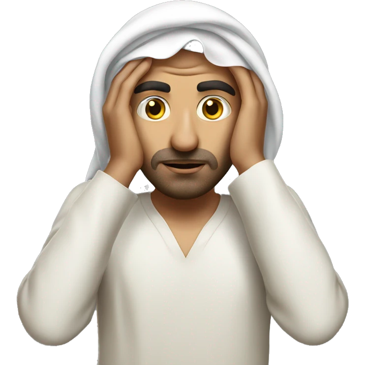 Arab holding his head with his hands photorealistic serious emoji