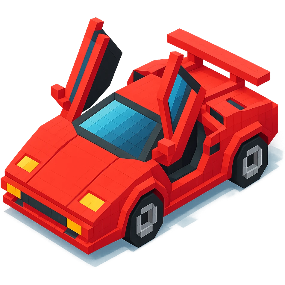 red Lamborghini Countach with open scissor doors, isometric view emoji