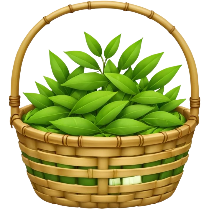 bamboo basket, green tea leaves emoji