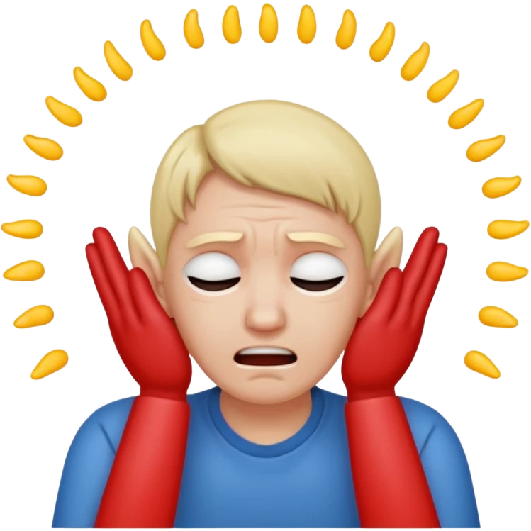person covering ears with hands, wincing in pain emoji
