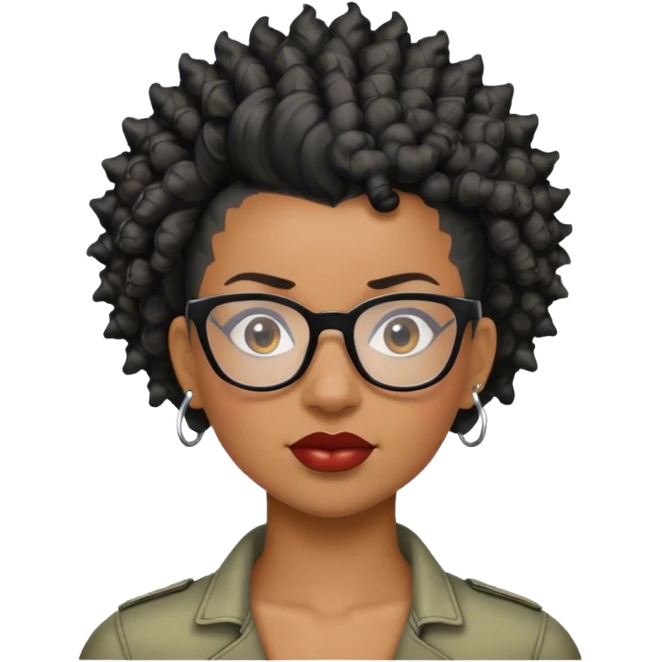 woman mohawk curly cut black hair with glasses emoji