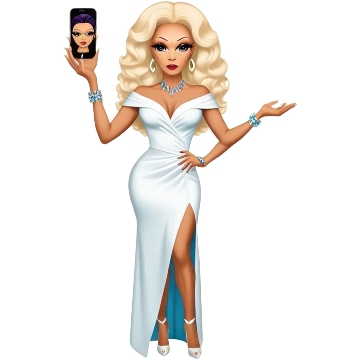 RuPaul full body holding Michelle visage  emoji