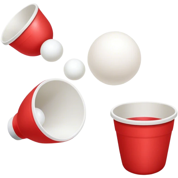 identical red cups and 1 white ping pong ball emoji