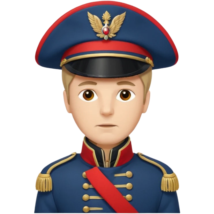 French soldier, Napoleonic era, blue coat, red epaulettes, tall hat emoji
