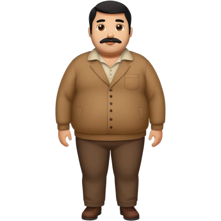 Fat brown man. Clothed. Full body. Black hair. Small beard and mustache. Black hair emoji