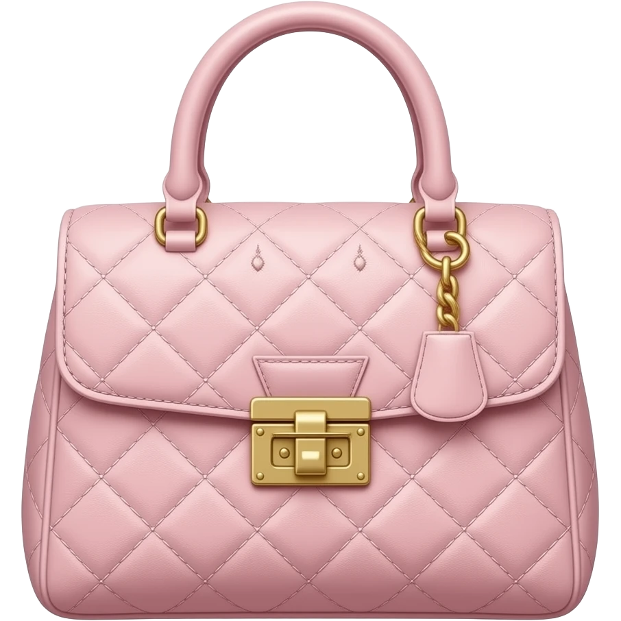 Elegant quilted designer handbag inspired by Princess Diana style, isolated, centered, no background, blush pink leather, gold hardware, top handle, feminine luxury London aesthetic emoji