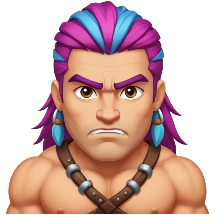 a barbarian with big eyebrows and colourful hair, powefull and strong, in full size emoji