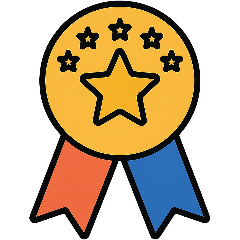 vector icon of a top review with gold and colorful elements, elegant and minimalist flat design, isolated on white background, award badge style, 2D flat vector, trending icon look, soft shadows, no text, perfect for commercial use, icon style, variation 3 emoji