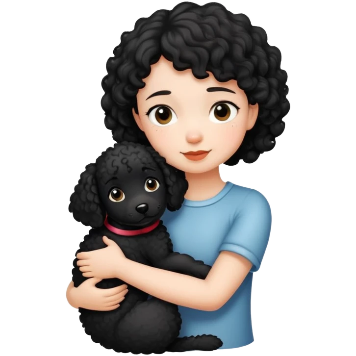 Short-haired girl hugging black curly dog emoji