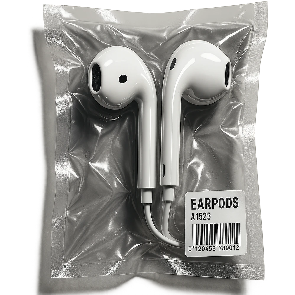white EarPods headphones, extra glossy, dramatic lighting, no background emoji