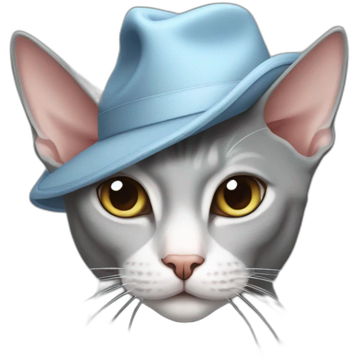 gray cat with a white nose wearing a Sphynx hat  emoji