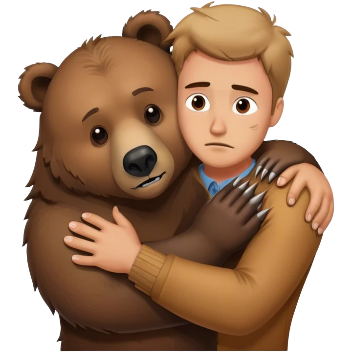 Realistic grizzly bear hugging a sad man emoji