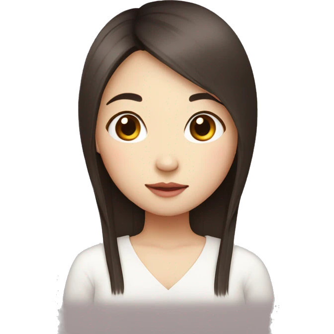 chinese girl with straight dark brown hair, chuibby face emoji
