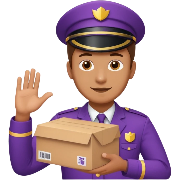 a man in a purple uniform hands out a box emoji