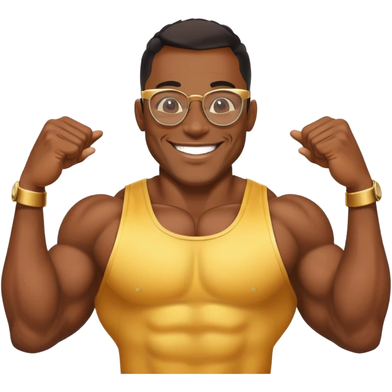 black bodybuilder with gold glasses happy emoji