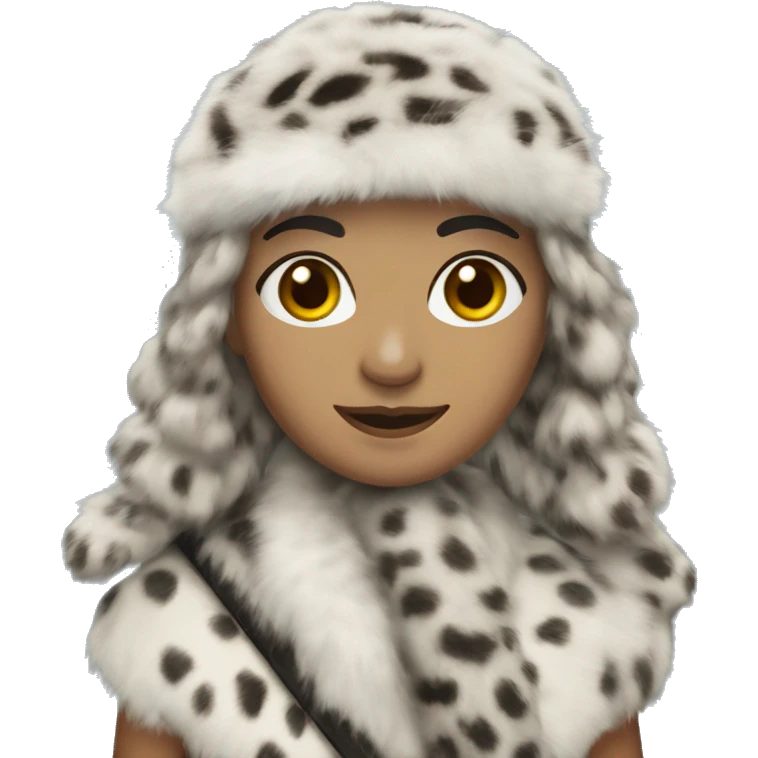 turkish woman, shoulder length hair, bangs, snow leopard fur headband emoji