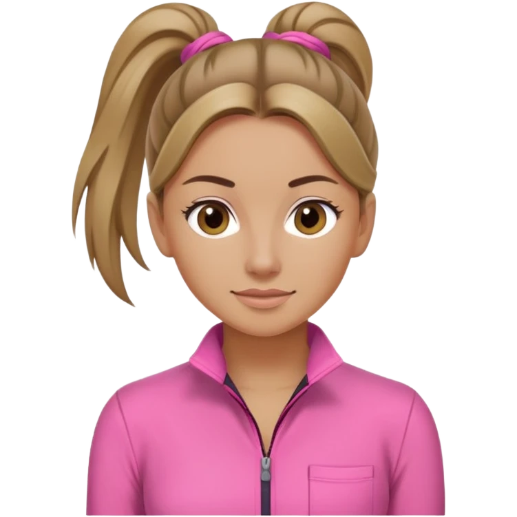 Woman dark blond hair ponytail pink  full body jumpsuit  emoji