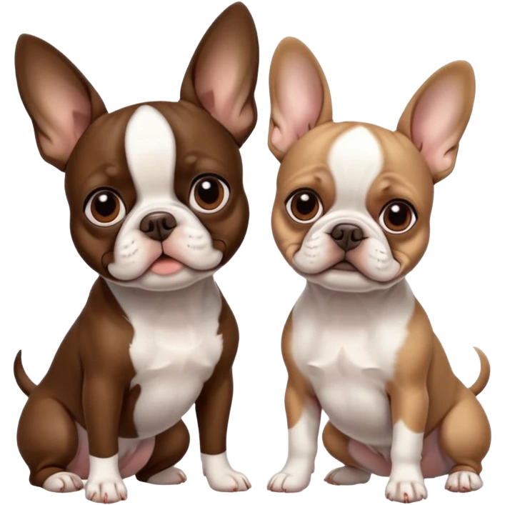 Skinny brown Boston terrier and pure white colored French bulldog emoji