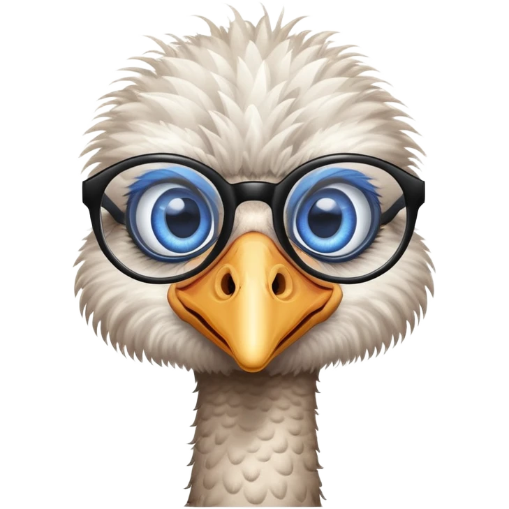 Ostrich with big blue eyes and eyeglasses emoji