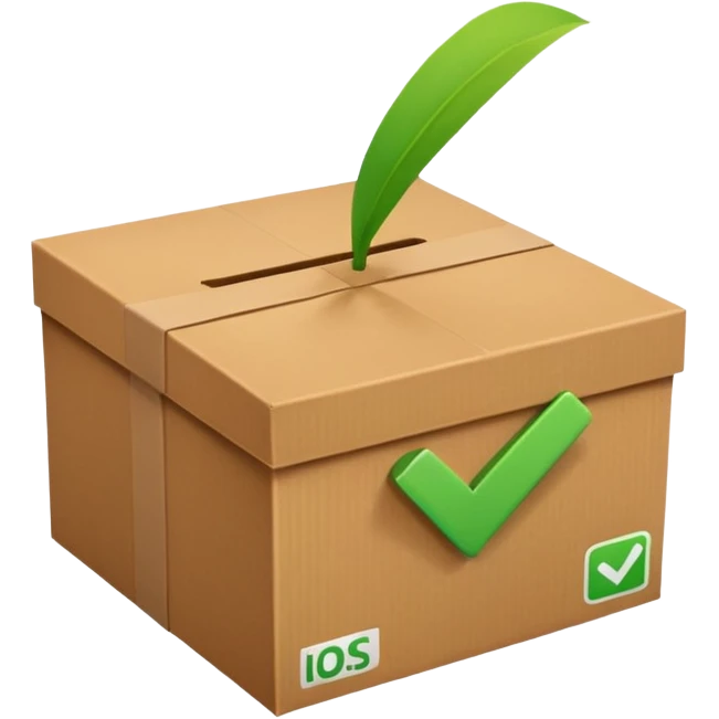 a brown box with green checkbox in the corner emoji